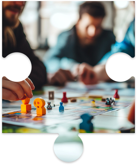 Jeux de réflexion et stratégie à Aix-en-Provence avec une équipe participant à un jeu de plateau collaboratif lors d’un team building